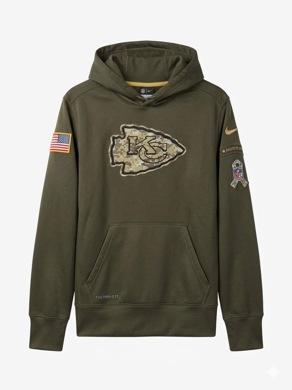 Nike Kansas City Chiefs Salute to Service Hoodie Olive Green Camo Men's Size S